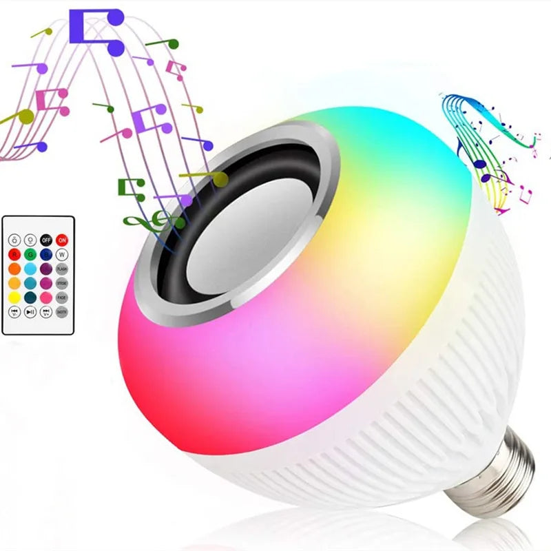 Lampada Bluetooth Led<> Caixa De Som Com Controle Remoto 12W Rgb Luz Colorida Balada